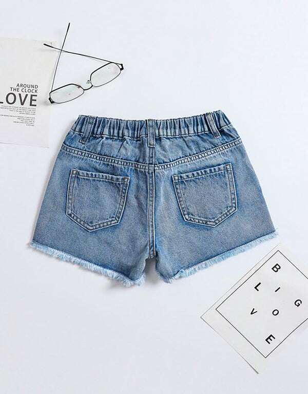 Girls Ripped Hem Denim Shorts