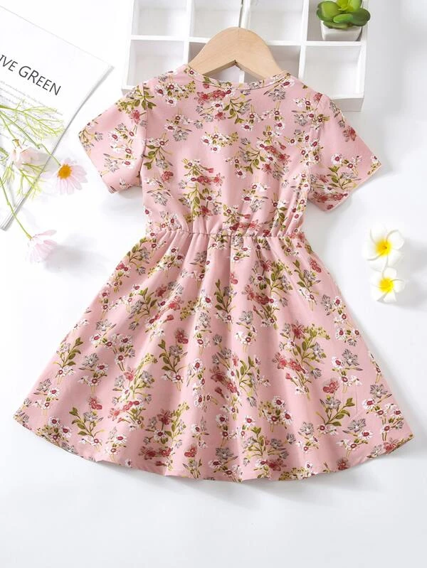 Girls Floral Print Dress for Kids, Fit and Flare, Halter Neck, Frock for Girls