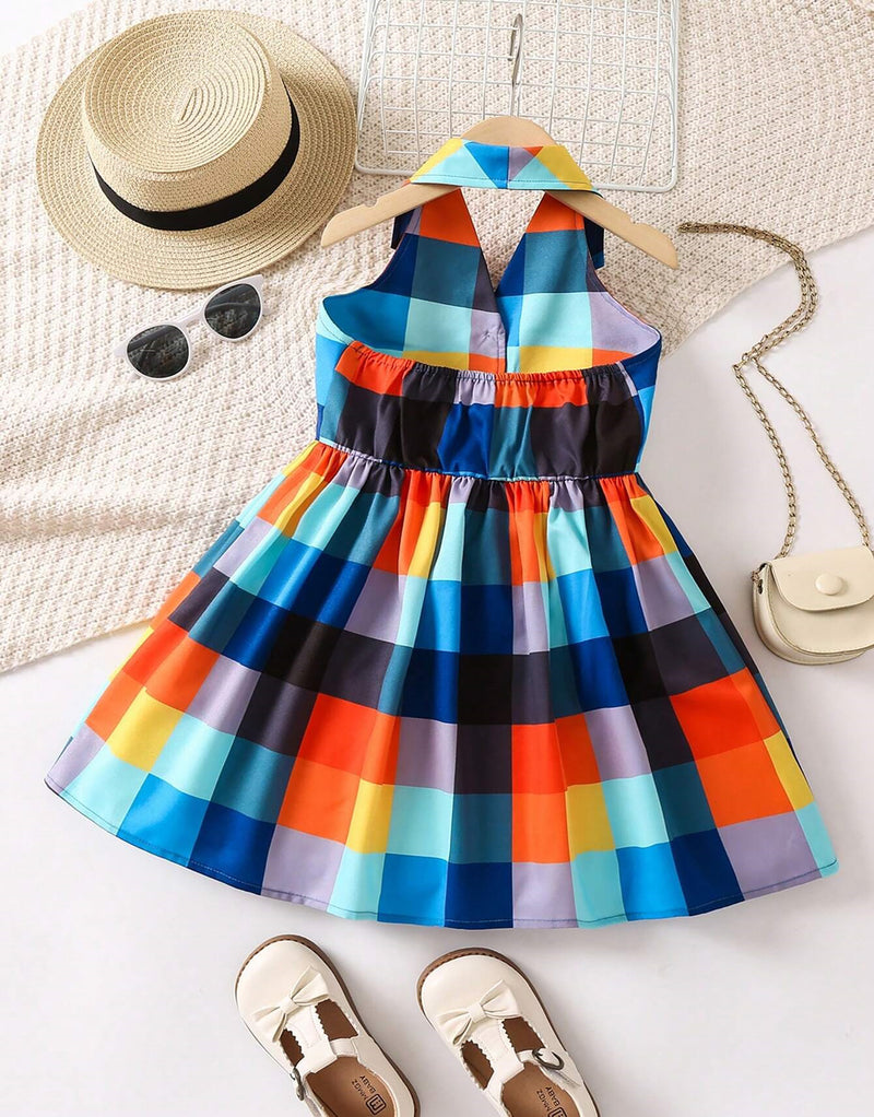 Multi Color Young Girl  Collar  Frock