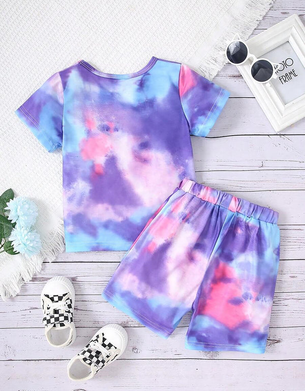 Girls Tie Dye Set Graphic T-Shirt And Short Pair