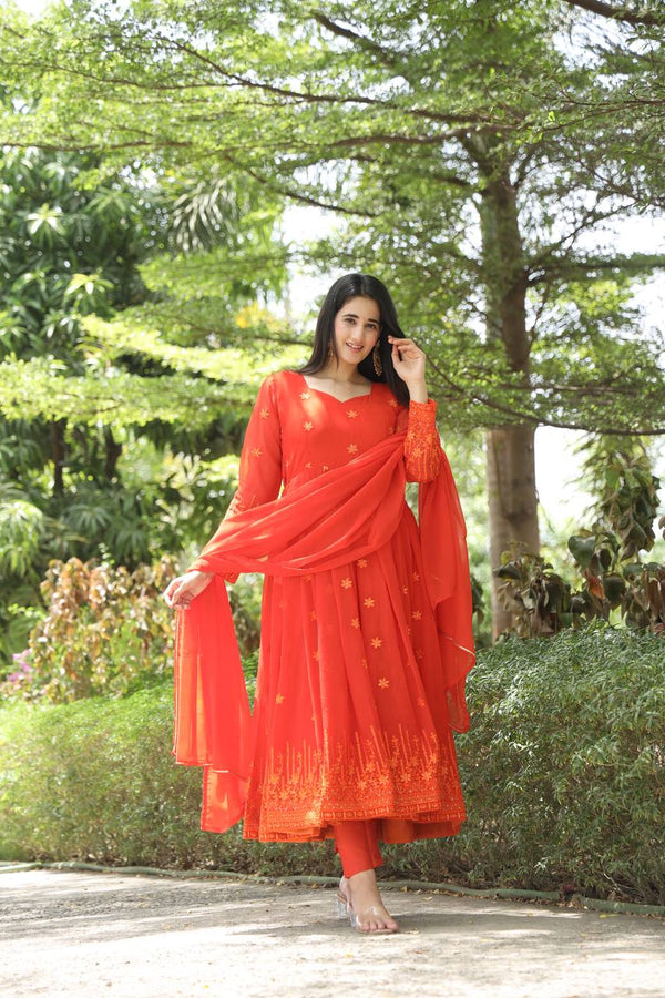 ORANGE COLOURED ANARKALI SUIT SET