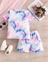 Girl's Multi Color Print T-Shirt And Short Pair