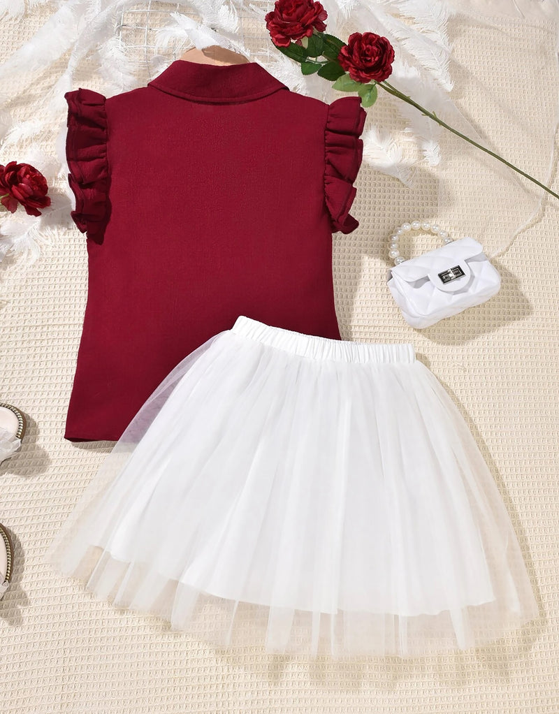 Maroon Top White Skirt Dress