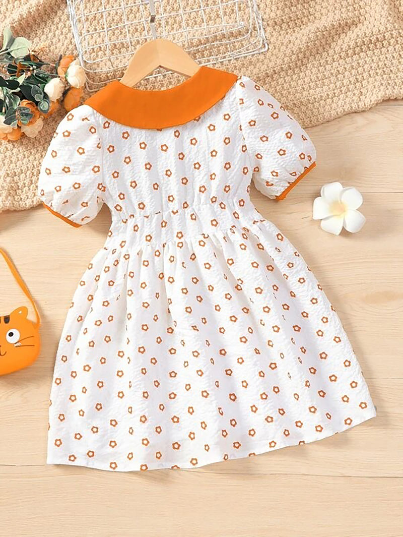 cute sweet baby girls doll collar comfortable breathable floral dress