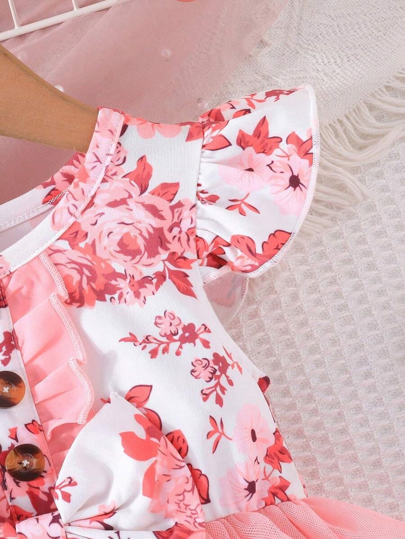 toddler girls floral print butterfly sleeve dress