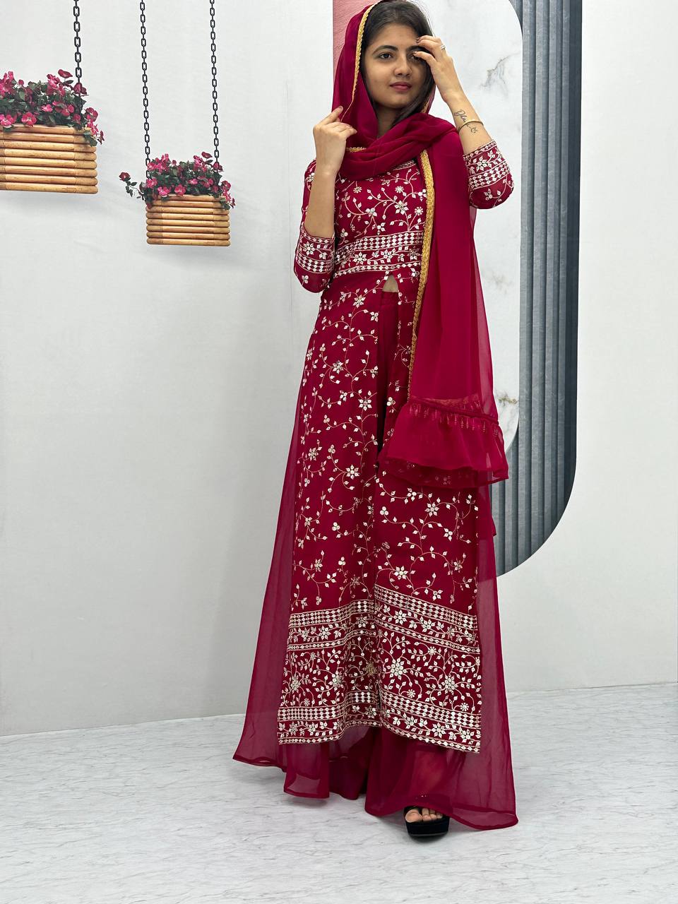 Party Wear Georgette Heavy Embroidery Work Plazzo Suit