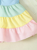 Colorblock Bow Shoulder Ruffle Hem Cami Dress