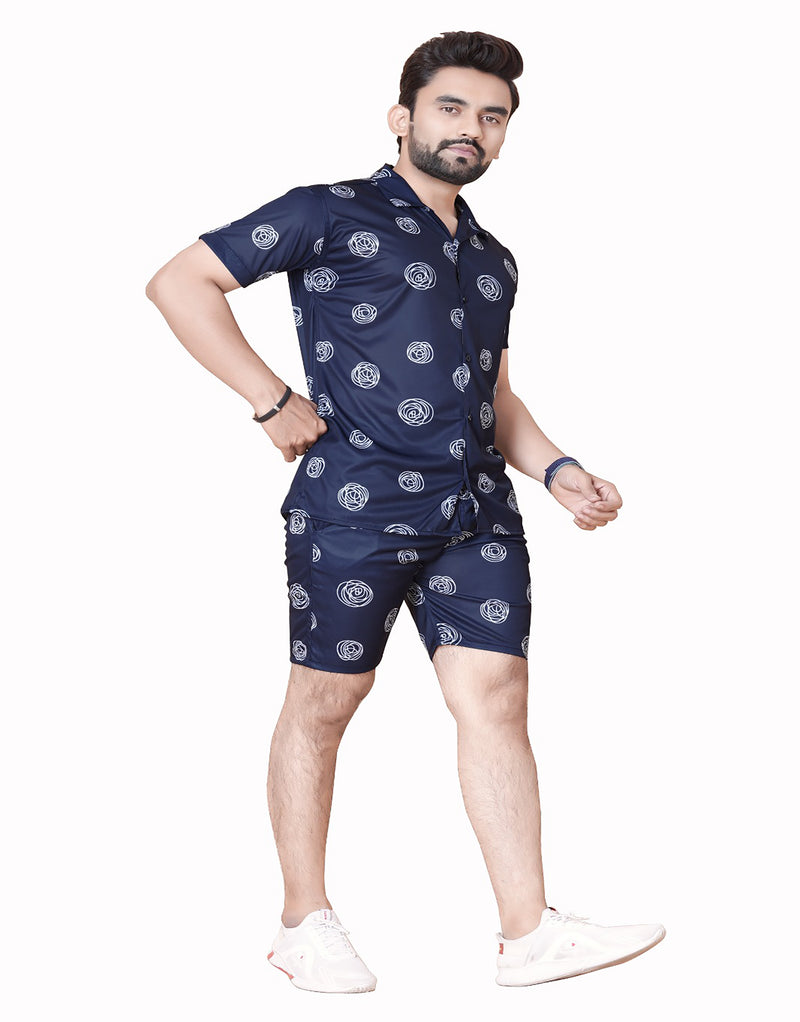 Men's Printed Dark Blue Color Night Suit