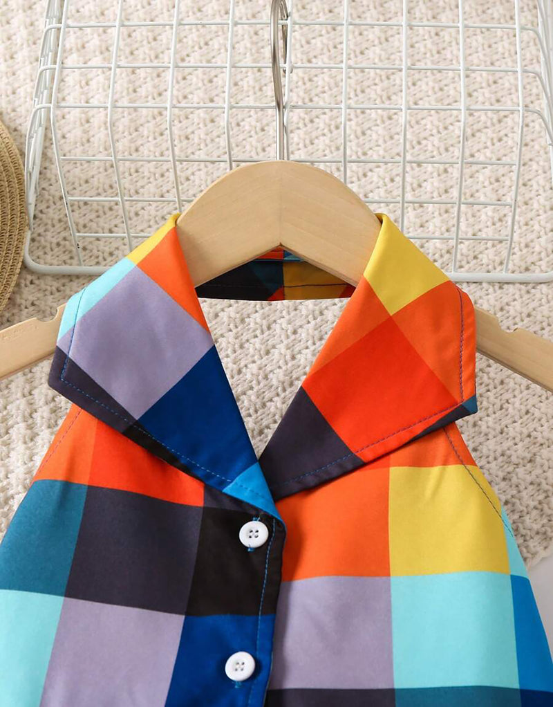 Multi Color Young Girl  Collar  Frock