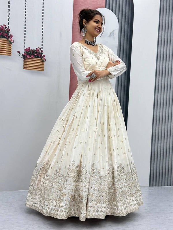 WHITE BEIGE ANARKALI SUIT