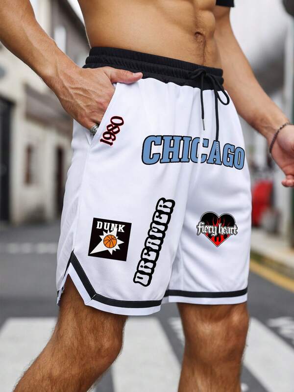 Men Letter Graphic Drawstring Waist Shorts