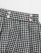 Mock Neck Top & Houndstooth Print Pleated Skirt