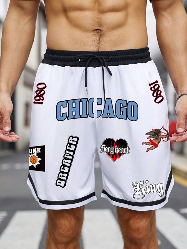 Men Letter Graphic Drawstring Waist Shorts