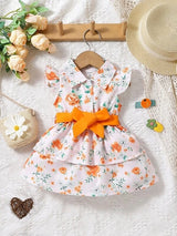 Toddler Girls Casual Dresses Floral Ruffled Sleeveless Sundress Swing Dress