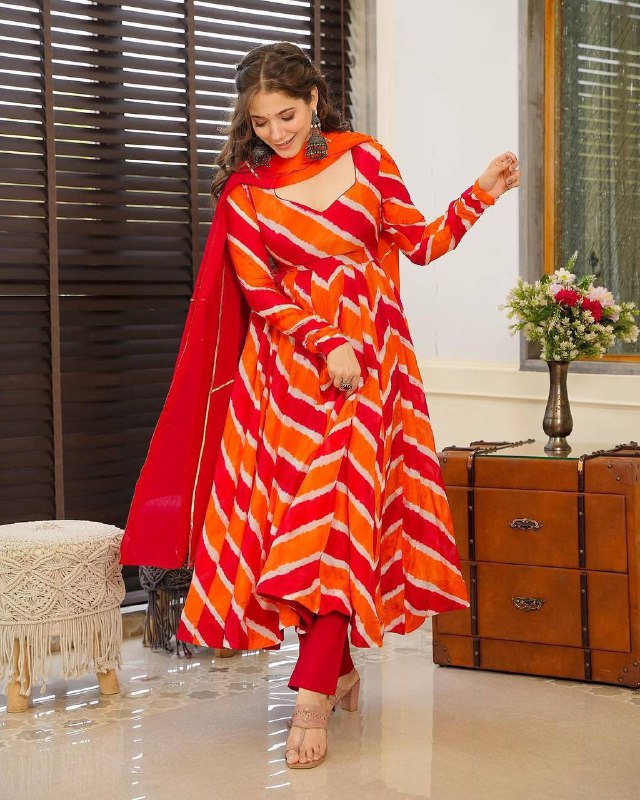 FESTIVAL SPECIAL LEHERIYA GOWN WITH DUPATTA AND PENT