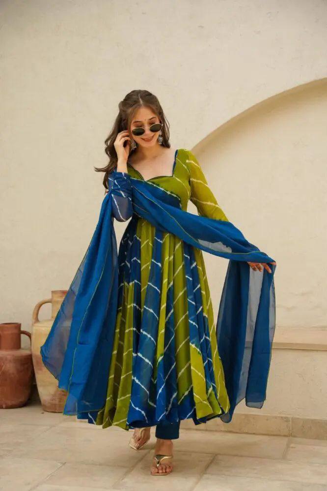 FESTIVAL SPECIAL LEHERIYA GOWN WITH DUPATTA AND PENT