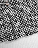 Mock Neck Top & Houndstooth Print Pleated Skirt