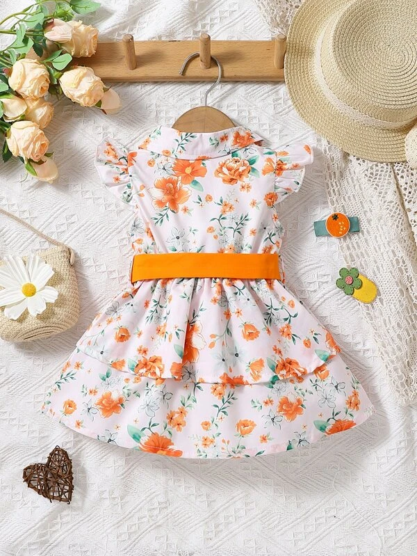 Toddler Girls Casual Dresses Floral Ruffled Sleeveless Sundress Swing Dress