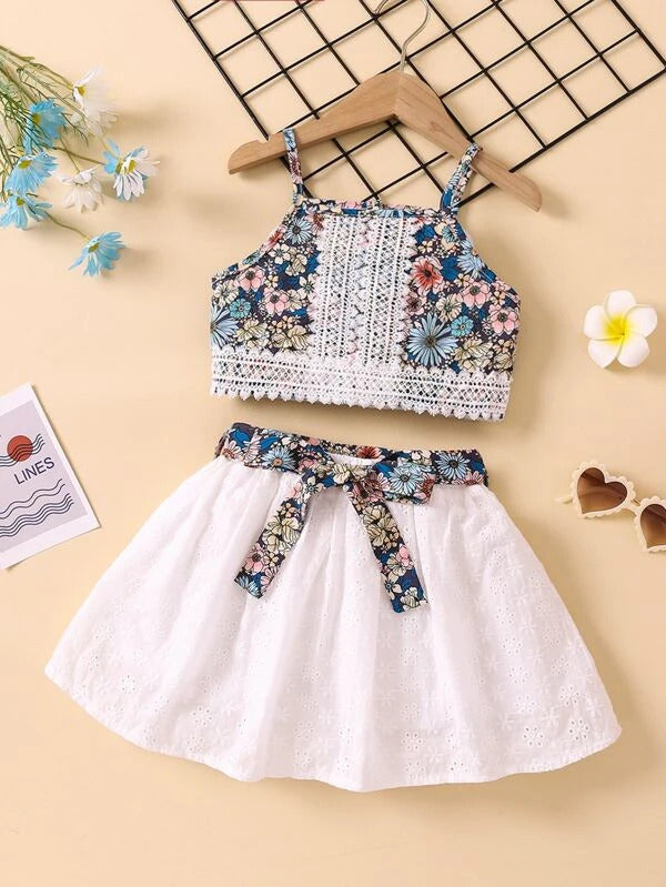 Polyester Floral Print Slim Fit Blouse and Skirt Set