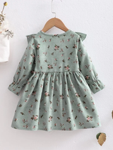 Toddler Girls Ditsy Floral Ruffle Trim Corduroy Smock Dress