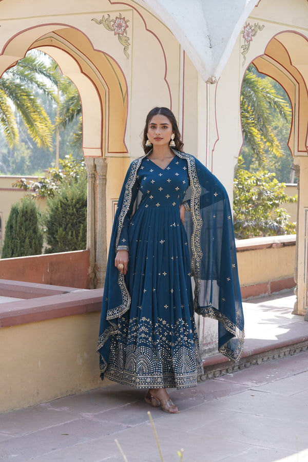 Full Flair Anarkali Gown With Embroidered Dupatta