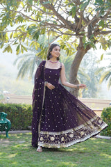 Faux Blooming Georgette Embroidered Designer Gown