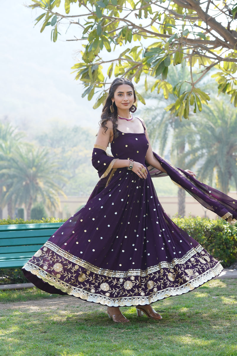 Faux Blooming Georgette Embroidered Designer Gown