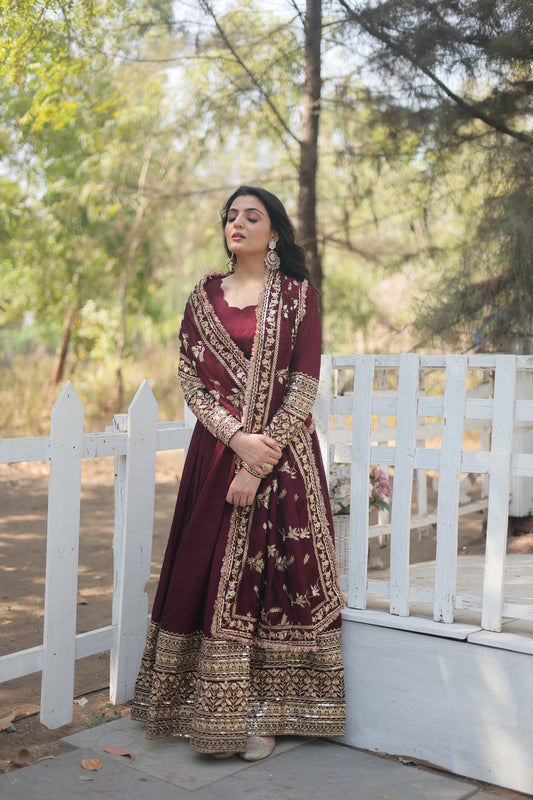 Silk Readymade Long Anarkali Suit