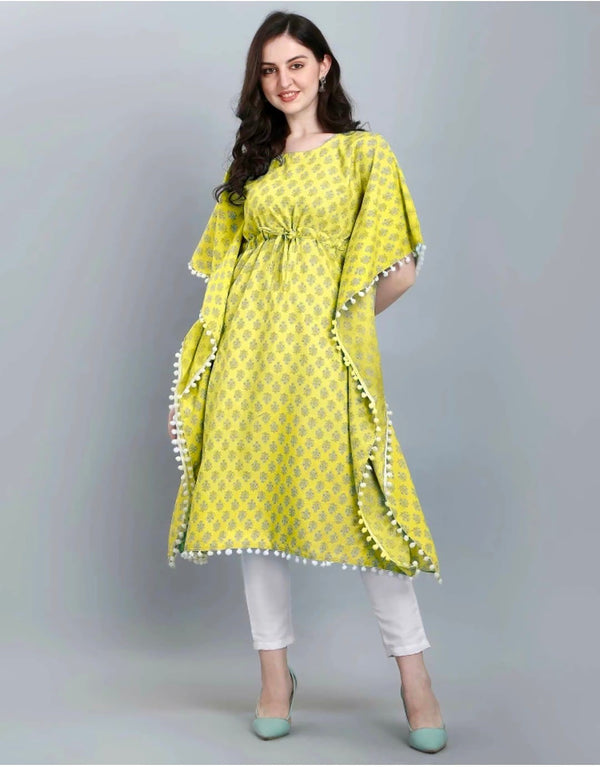 Yellow Cotton kurtis for Girls