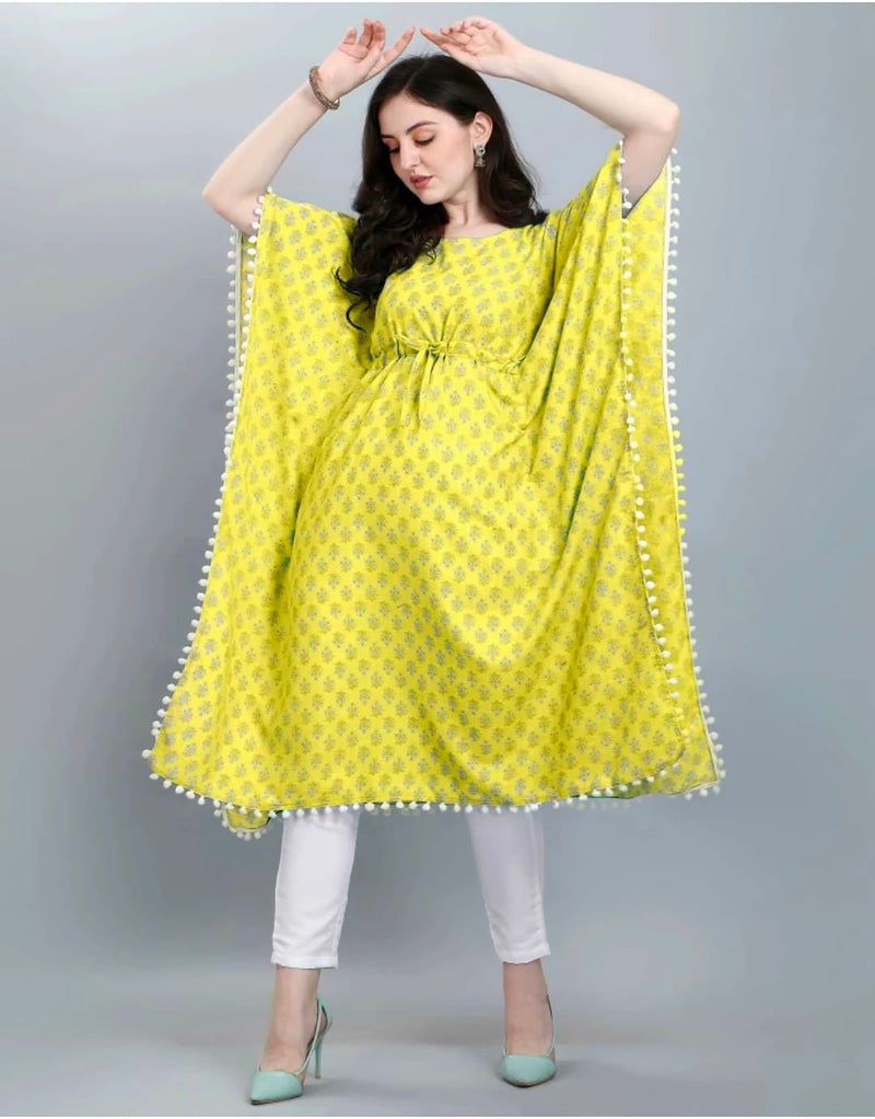 Yellow Cotton kurtis for Girls