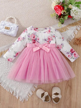 Long Sleeve Bow Tulle Princess Flower Girls Dresses