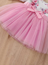 Long Sleeve Bow Tulle Princess Flower Girls Dresses