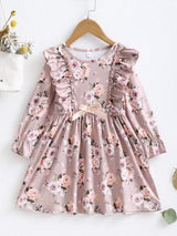 Toddler Girls Ditsy Floral Ruffle Trim Corduroy Smock Dress